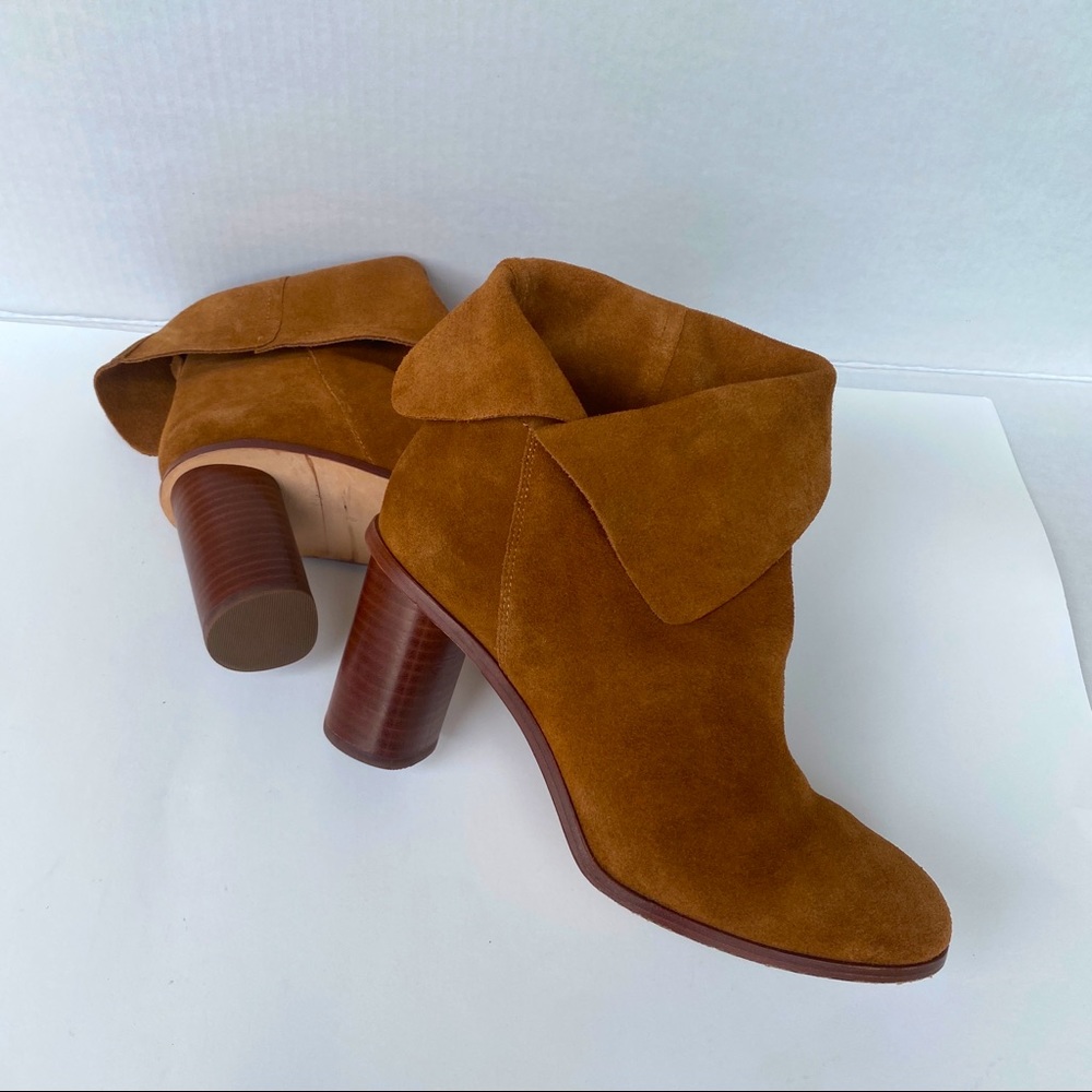 Pour La Victoire Camel Cognac Fold Over Top Booties Size 9 Block Heel - Picture 7 of 10